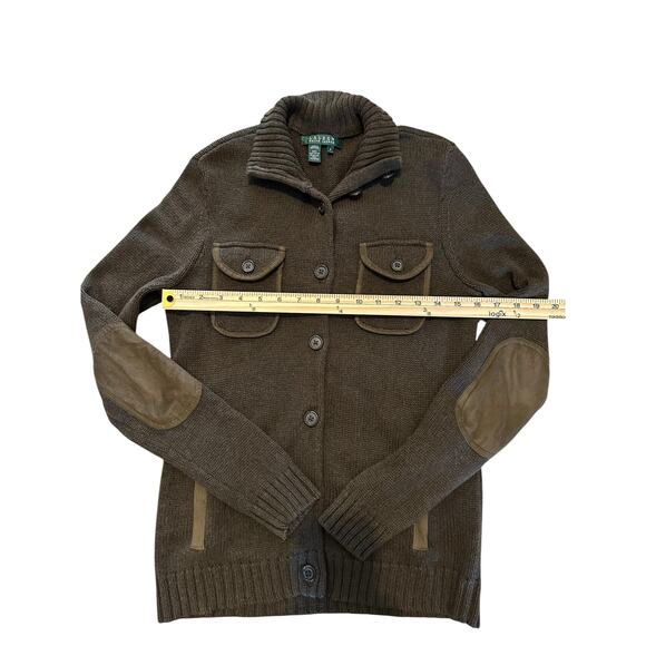 EUC Lauren Ralph Lauren Women’s Brown Cardigan Sweater Size S Preppy Equestrian - Picture 5 of 8